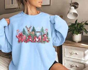 Mama Christmas Sweatshirt, Merry Christmas Sweatshirt, Mama Sweatshirt, Christmas Gift for Mom, Christmas Tree Cake Sweatshirt, Xmas Gift