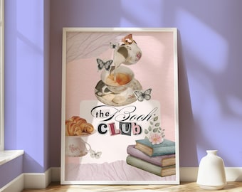 Book Club Print, Digital Art Download, Cute Book Club Decor, Trendy Reading Poster, Book Lover Wall Art