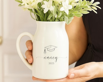 Personalized Graduation Ceramic Pitcher: Keepsake Vase, Class of 2025 Gift