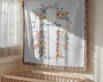 Personalized Floral Cross Baby Blanket: Woven Christening Gift
