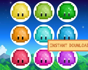 Stardew Valley Summer Slimes Pobierz Wydrukuj Naklejkę Projekt Pixel Art Gra Rolnictwo PNG JPEG
