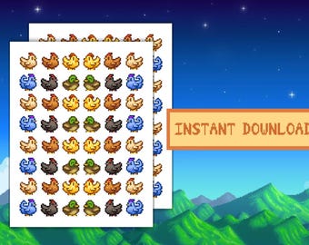 Arkusz naklejek Stardew Valley Original Chickens Pobierz projekt wydruku Pixel Art Game Farming PNG JPEG