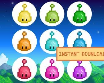 Stardew Valley Summer Slimes Pobierz Wydrukuj Naklejkę Projekt Pixel Art Gra Rolnictwo PNG JPEG