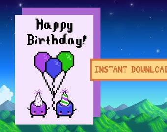 Stardew Valley Junimo Birthday Card, Digital download, printable, SDV