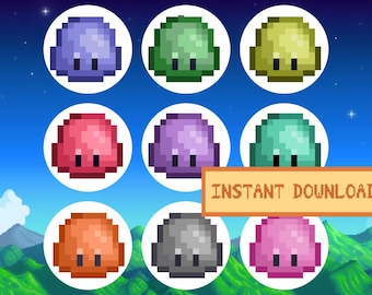 Stardew Valley Pastel Slimes Pobierz Wydrukuj Naklejkę Projekt Pixel Art Gra Rolnictwo PNG JPEG