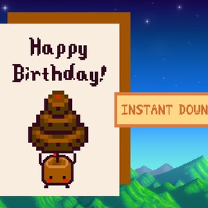 Stardew Valley Chocolate Cake Birthday Card, Digital download, printable, SDV