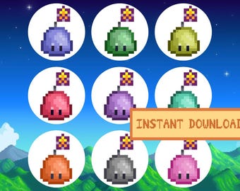 Stardew Valley Pastel Slimes Pobierz Wydrukuj Naklejkę Projekt Pixel Art Gra Rolnictwo PNG JPEG