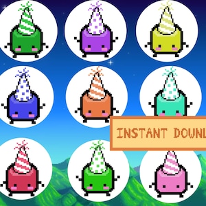 Stardew Valley Party Junimos Forest Fairy Download Print Sticker Design Pixel Art Game Farming PNG JPEG