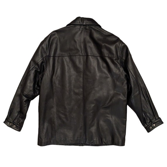90s St. John's Bay Black Leather Coat Pleated Sleeves