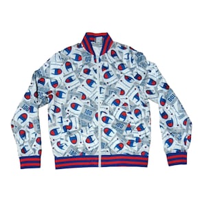 Champion logo zip up Baseball jacket mens outerwear windbreaker long sleeve lightweight streetwear collared americana red white and blue