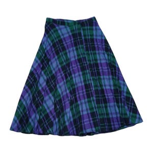 Vintage purple green tartan plaid wool midi skirt size S