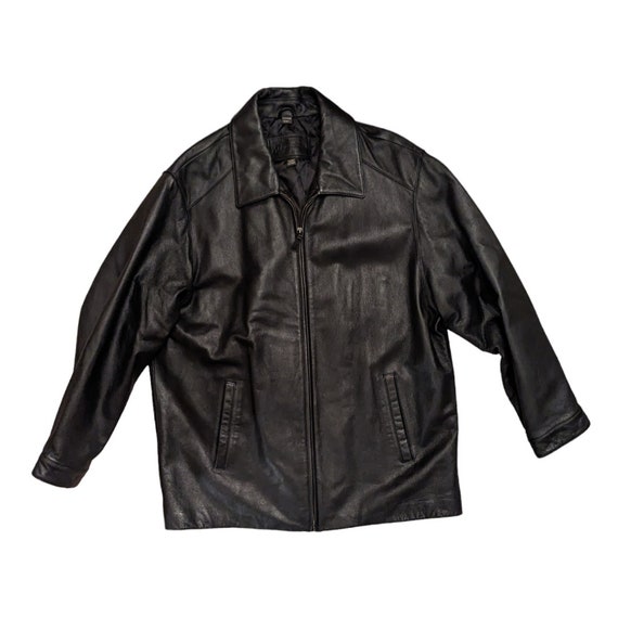90s St. John s Bay Black Leather Coat Pleated Sleeves Hipster Jacket Biker Men s Workwear Etsy