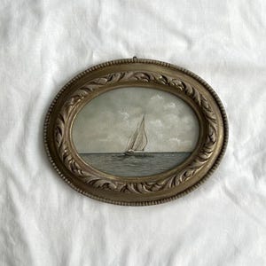 Original Seascape Oil Painting: Sailboat in Vintage Frame