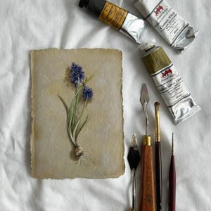 Original Oil Painting: Grape Hyacinth Botanical Art - Gardener Art