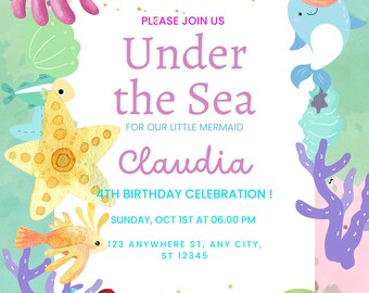 Mermaid digital invitation mermaid