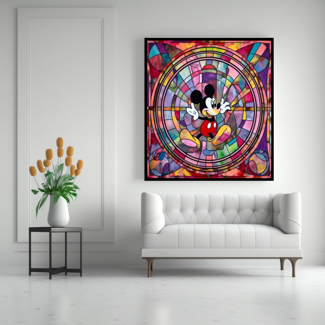 Custom Mickey Mouse Stained Glass Disney Canvas Wall Art Etsy