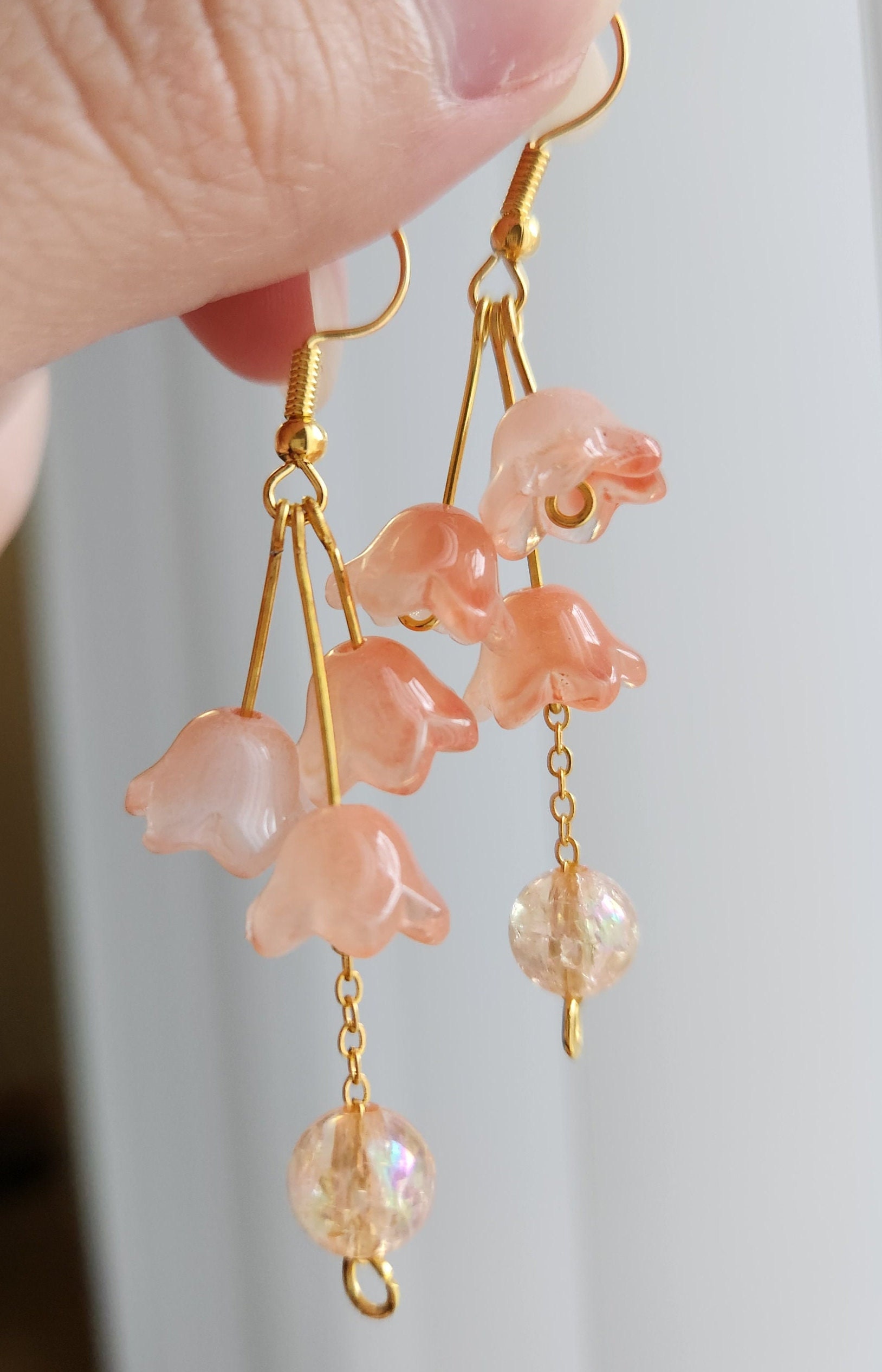 Peach Flower Drop Earrings - Etsy