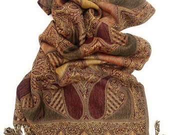 Olivgrün Gold Burgund Pashmina Schal-Damen Paisley Pashmina Schal Boho Boho Chic Kleidung-Haar wickeln-Erdige Töne-Geschenk für Sie