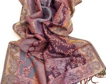 Pashmina Scarf for Women | Indian Paisley Shawl Brick Red