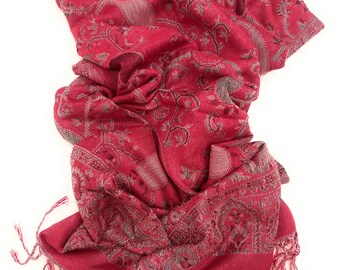Fuchsia Pink Paisley Pashmina Shawl: Floral Headscarf Bridesmaid Accessory