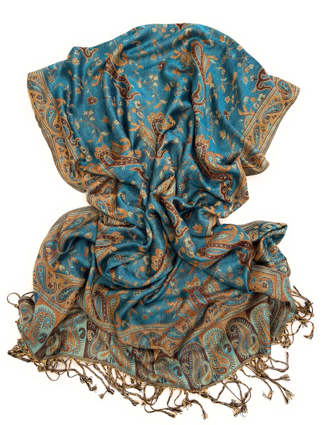 Symmetrical Paisleys on Crest Pashmina - GREEN PA042-011 (Pack of 12) main image 0