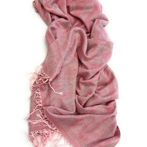 Dusty Rose Pashmina Shawl: Silky Soft Wrap with Feather Pattern