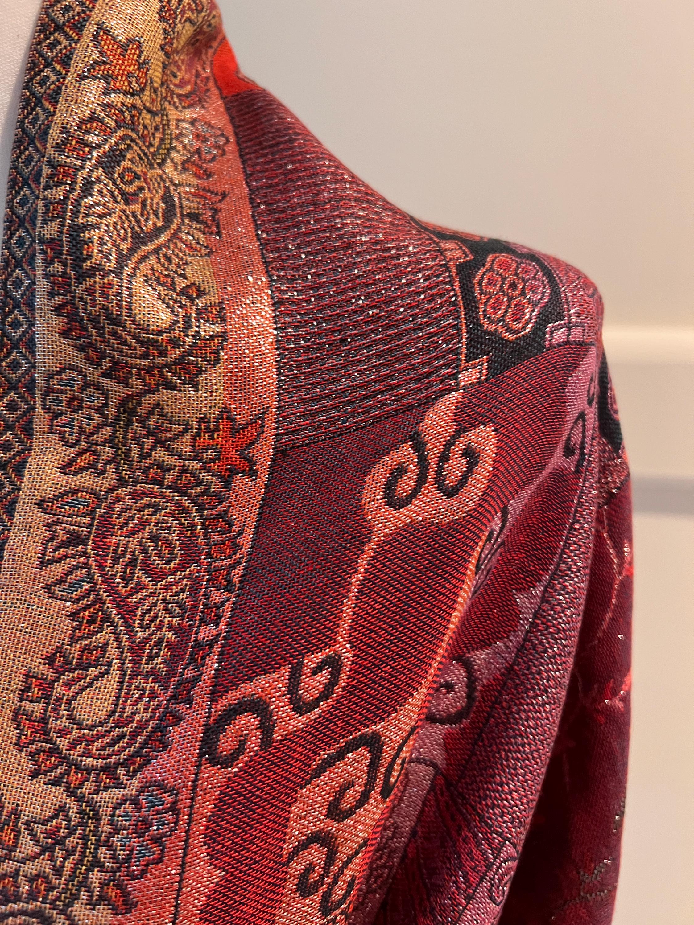 LissKiss Pashmina-Schal Mit Asymmetrischem Ornament – Dunkelrot Mit Fransen, 70x180 Cm