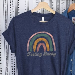 Feeling Lucky Rainbow T Shirt, St. Patrick&#39;s Day Tee, Retro Shirt, Vintage T Shirt