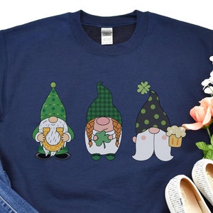 St. Patrick&#39;s Gnomes Sweatshirt, Lucky Gnomes Shirt, Gift for Mom, Gift for Sister, Saint Paddy&#39;s Day Comfy Shirt, Work From Home Shirt