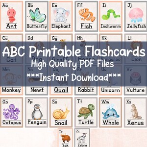 Printable Alphabet Flash Cards, Classroom Decor, Toddlers Preschool Curriculum, Early Learning Resource, Animal Zoo Theme, DIGITAL DOWNLOAD