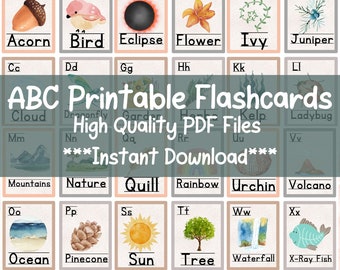Printable ABC Flash Cards, Alphabet Classroom Decor, Toddlers Preschool Curriculum, Early Learning Resource, Nature Theme, DIGITAL DOWNLOAD