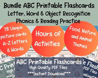 Paquete de tarjetas flash ABC imprimibles, decoración del aula de educación en el hogar, plan de estudios para niños pequeños y preescolares, recurso de aprendizaje temprano, DESCARGA DIGITAL