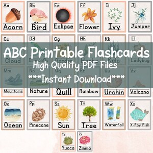 Printable ABC Flash Cards, Alphabet Classroom Decor, Toddlers Preschool Curriculum, Early Learning Resource, Nature Theme, DIGITAL DOWNLOAD
