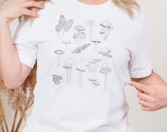 Mushrooms Dainty T Shirt, Cottagecore Shirt, Gift for Her, Nature Lovers Mushroom Tee, Botanical Shirt, Aesthetic Mushroom Shirt