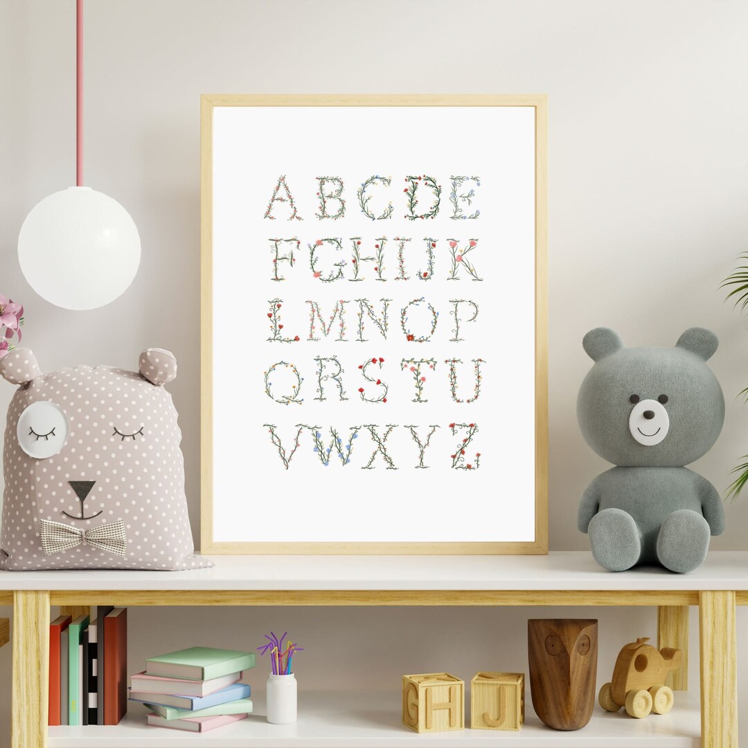 Floral Garden Alphabet Poster, ABC Watercolor Cottagecore Print ...