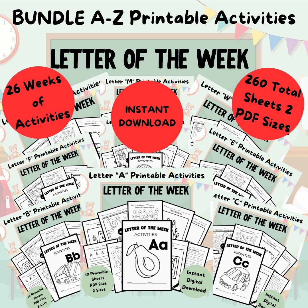 Letter of the Week Worksheets Printable Bundle Preschool - Etsy New Zealand