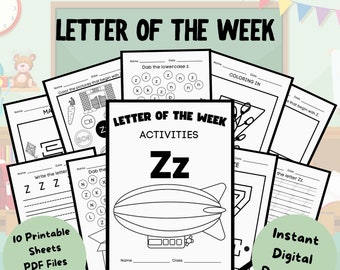 Letter of the Week Worksheets Printable, Preschool Curriculum, Alphabet Busy Book, Learning Binder, Kindergarten, Toddler Tracing Activities