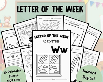Letter of the Week Worksheets Printable, Preschool Curriculum, Alphabet Busy Book, Learning Binder, Kindergarten, Toddler Tracing Activities