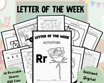 Letter of the Week Worksheets Printable, Preschool Curriculum, Alphabet Busy Book, Learning Binder, Kindergarten, Toddler Tracing Activities