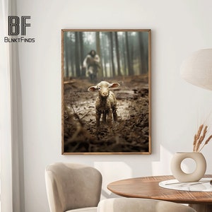 Lost Lamb Art DIGITAL Download File, Jesus Running After a Lost Lamb, Jesus Lamb of God, Jesus and Lamb No Words, Loss Sheep with Jesus