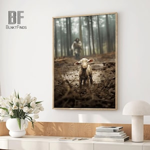 Jesus Leaves The 99 DIGITAL Download File, Jesus Running After a Lost Lamb, Parable of The Lost Sheep, Good Shepherd, Loss Sheep with Jesus
