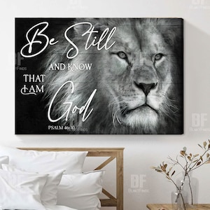Be still and know That I am God, Black and white Lion Judah Painting, God Art, God Canvas, Jesus Canvas - Christian Wall Art 35