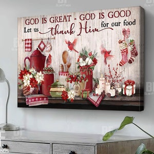 Christmas kitchen Cardinal Art Canavs, God is great Canvas, kitchen Canvas,  God Art, God Canvas, Jesus Canvas - Christian Wall Art 41