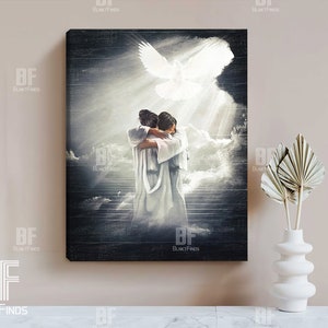 Jesus Hugging a Woman Art, Mystic light and Dove Canvas, Jesus Canvas Art, Safe in Jesus Arms God Canvas - Christian Wall Art 77