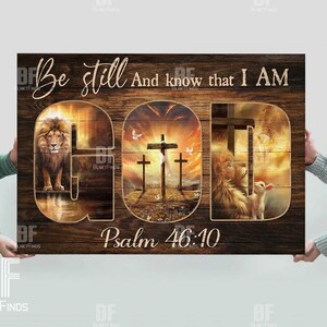 Be still and know That I am God Canvas, 3 Crosses art,  Lion of Judah, God Canvas, Jesus Canvas - Christian Wall Art 14