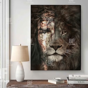 Jesus and Lion canvas art, The perfect combination Canvas, Christian Wall Art,  Christian Wall Art  Home Decor 04