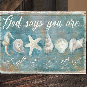 Seashells painting, God says you are Canvas, On the beach Canvas, Seashells Art Canvas, God Canvas - Christian Wall Art 206