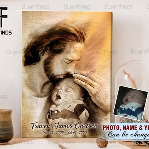 Loss of Baby Art Gift, In memory Baby angel Canvas, Memorial Potrait Canvas, Grieving Parents Gift, Loss of Child Canvas Portrait with Jesus