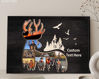 Custom Deer Hunting Photo Collage Canvas | Personalized Father’s Day Gift for Dad, Grandpa, Son, Hunting Buddy, Anniversary Gift for Husband