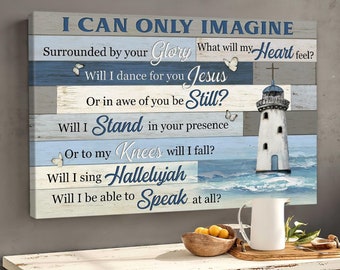I Can Only Imagine Lighthouse Canvas, Blue Ocean Christian Wall Art, Inspirational Scripture Artwork, Christmas 2025 61